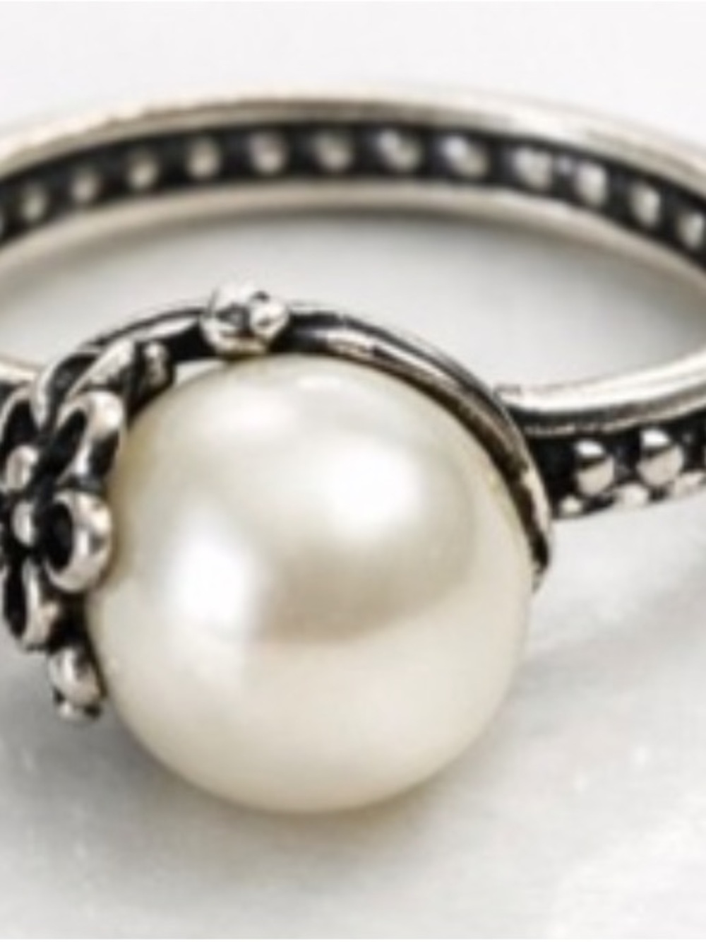 Pandora Sterling Silver Garden Odyssey Pearl Flower Ring - Picture 2 of 3